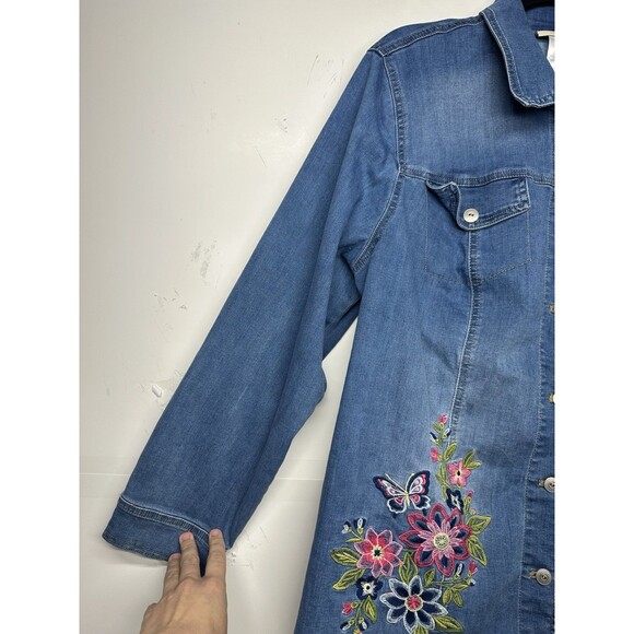 Alfred Dunner Women’s Light Wash Denim Jacket Floral Butterfly Embroidered 1X - Picture 5 of 14